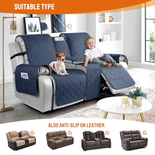 VANSOFY Loveseat Recliner Cover with Console 100% Waterproof Sofa Slipcovers Non-Slip Reclining Couch Cover Split Sofa Covers Furniture Protector for Pets, Dogs(Navy Blue) - color: Navy Blue