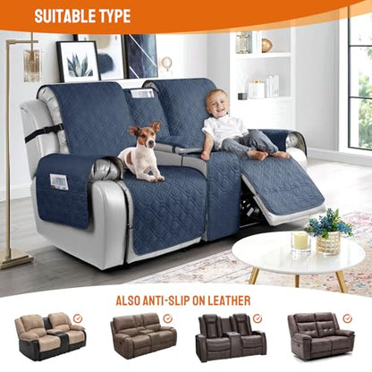 VANSOFY Loveseat Recliner Cover with Console 100% Waterproof Sofa Slipcovers Non-Slip Reclining Couch Cover Split Sofa Covers Furniture Protector for Pets, Dogs(Navy Blue) - color: Navy Blue