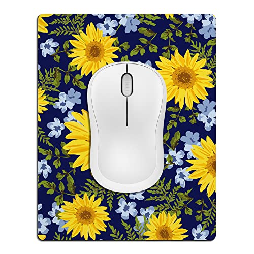 Small Mouse Pad Cute, Mini Mouse Pads for Wireless Mouse and Laptop, Travel Mousepad with Designs - Pretty Sunflowers, Portable Mousepads with Non-Slip Rubber Base for Women - 5.5 x 7 in - color: Sunflowers, size: 7L x 5.5W inches