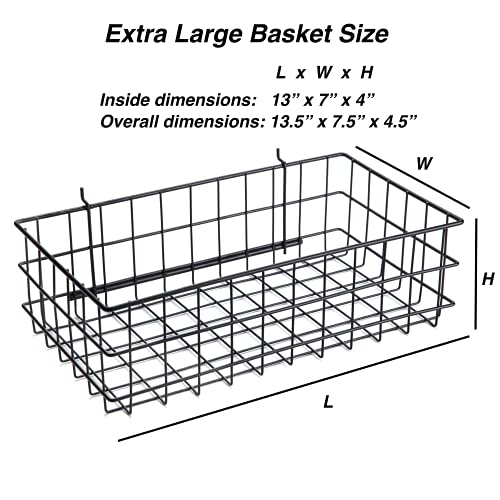 Pegboard Basket Size XL, Black - Hooks to Any Peg Board - Square Style Wire Shelf Baskets - Organize Tools, Workbench, Accessories, Garage Storage - Wall Organizer Attachments - size: X-Large