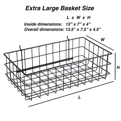 Pegboard Basket Size XL, Black - Hooks to Any Peg Board - Square Style Wire Shelf Baskets - Organize Tools, Workbench, Accessories, Garage Storage - Wall Organizer Attachments - size: X-Large
