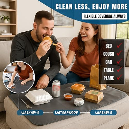 Bed Tray Alternative (Set of 2) – Waterproof Breakfast Tray for Bed & Couch, Foldable Lap Tray for Eating, Travel & Airplane Tray Cover, Spill-Proof Reusable Placemat