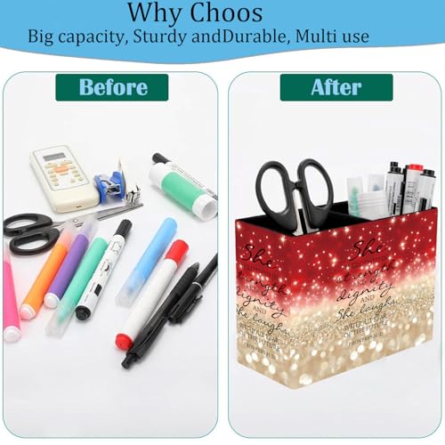 Pen Holder and Anti-Slip Mouse Pad Combination, Makeup Brush Storage Box, Tableware Storage Box, Suitable for Office and Home - Red Glitter Quote Proverbs 31-25 - color: Red Glitter Quote Proverbs 31-25