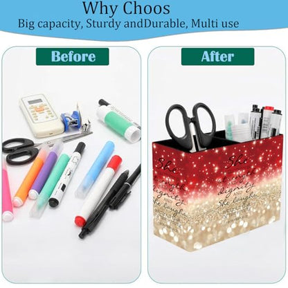 Pen Holder and Anti-Slip Mouse Pad Combination, Makeup Brush Storage Box, Tableware Storage Box, Suitable for Office and Home - Red Glitter Quote Proverbs 31-25 - color: Red Glitter Quote Proverbs 31-25