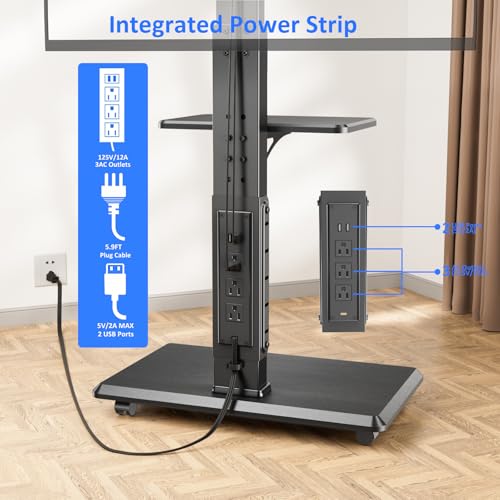 Rolling TV Stand with Power Outlet, Mobile TV Cart for 32-75 Inch TVs up to 110 lbs, 18 Adjustable Heights, Max VESA 600x400mm, TV Floor Stand with Swivel Mount/Shelf/Wheels, Fits for Bedroom, Outdoor - style: 2-GM-A01