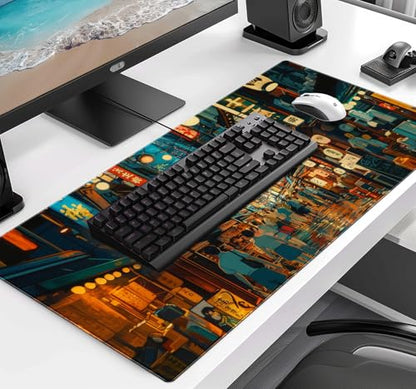 Cute Japanese Street Keyboard Desk Mat, Tokyo Night View Computer Mouse Mat | Large Extended Mouse Pad; Full Desk Coverage; Waterproof Coating; Stable Anti-Slide Base For Gaming, Office, Study Daily Use - color: Tokyo Street