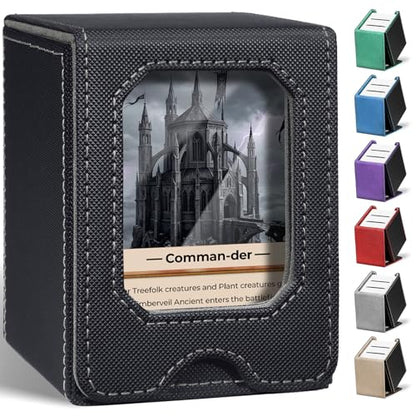 Fabmaker Card Deck Box Compatible with MTG, Display Card Storage Box Holds 100 Double-Sleeved Cards, Trading Card Deck Case Compatible with Magic the Gathering with PU Leather & Magnetic Closure - color: Grey