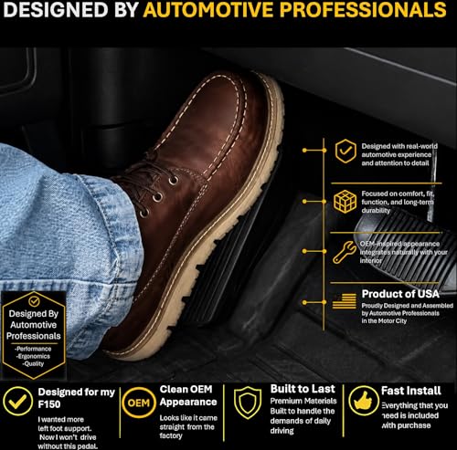 Ergonomic Adjustable Left Foot Rest Comfort Dead Pedal for Ford F150 F250 F350 F450 F550 F650, Compatible with Ford F-Series & Expedition, Compatible with RAM Trucks