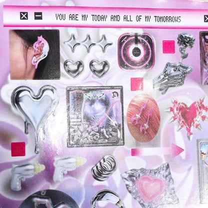 30 Sheets DIY Sticker Book for Junk Journal Supplies, Cyberpunk Retro Futuristic Scrapbook Stickers with Glitter Glossy Matte Foil, 125x125mm Pink for Scrapbooking Journaling - color: Pink Retro-futuristic