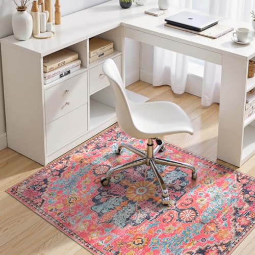 Anidaroel Office Chair Mat for Hardwood Floor, 48"x60" Office Rug for Rolling Chair, Desk Floor Mats for Office Chair, Anti-Slip Computer Gaming Chair Mat, Easy to Roll, Fuchsia/Multi - color: Fuchsia/Multi, size: 48"x60"