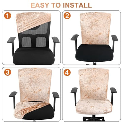 Tallew 4 Pcs Office Chair Covers Set Computer Universal Protective Stretchable Chair Seat Covers Desk Armrest Slipcovers Pads Office Cushion Backrest for Rotating(Gold) - color: Gold