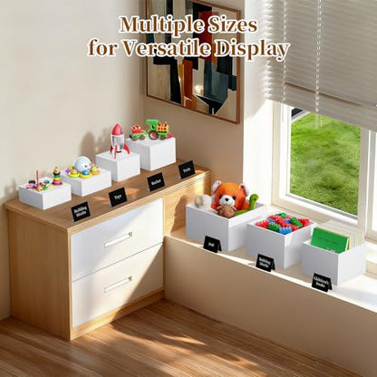 3 PCS 10" 9" 8" White Buffet Risers with Mini Sign and Makers, Large Food Risers for Buffet Table, Display Shelf Stands for Party, Catering, Dessert, Jewelry Collectibles, Nesting Cube Boxes with Hollow Bottoms Set