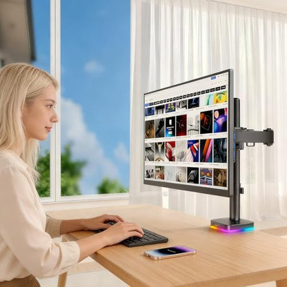 Afaloona RGB Monitor Arm with USB Hub, Single Monitor Stand for 13-27 Inch Screens, 1 USB-C & 2 USB Ports, Ergonomic Desk Mount, Adjustable Desk Mount, VESA 75x75-100x100mm, Up to 17.6lbs - size: RGB Single Monitor Arm