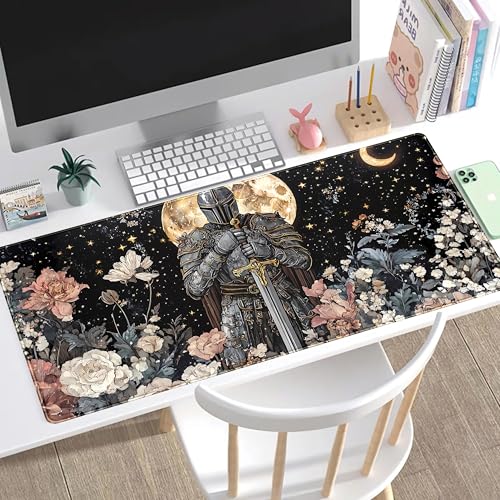 Cute Vintage Floral Mouse Pad Warrior Gaming Desk Mat Retro Flowers Mousepad XXL Large Extended Boho Aesthetic Desk Pad, Laptop Computer Keyboard Mouse Mat, Desktop Pad Mat for Women 31.5x15.7 in - color: Black Vintage Floral