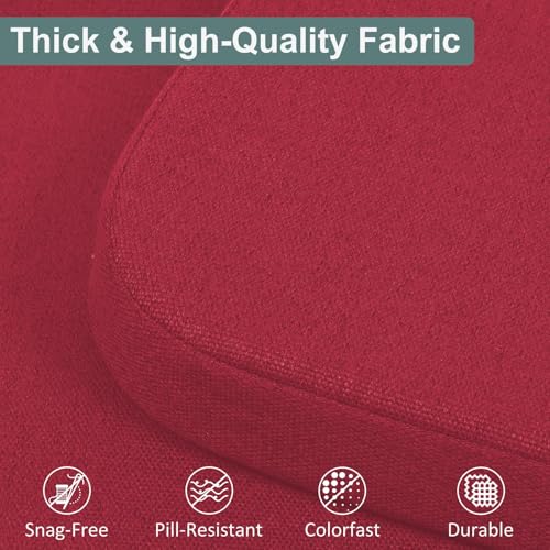 Shinnwa Dining Chair Cushions, Patented Design Memory Foam Kitchen Chair Pads with Ties and Washable Cover, 17" x 16" x 2", Burgundy - color: Burgundy