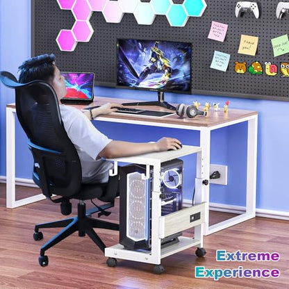 Computer Tower Stand with Charge Station and USB Charging Port - Height Adjustable PC Tower Stand, Under Desk CPU Holder Cart with Locking Caster Wheels for Fits Most PC - color: White