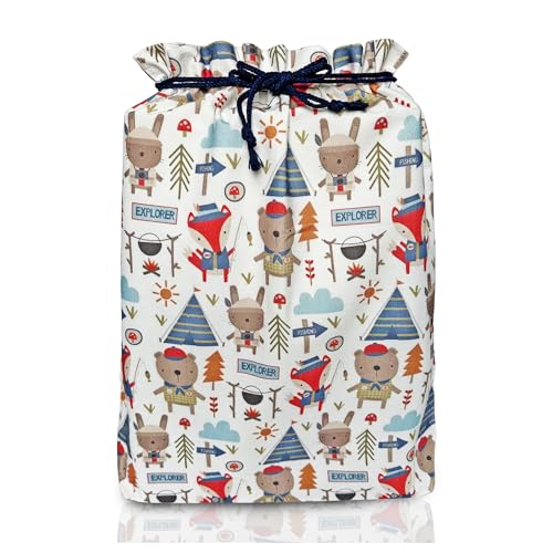 Gather & Knot Drawstring Gift Bags | Premium Canvas | 22" Extra Large | Reusable Fabric Wrap for Boys Baby Shower or Birthday | XL Adventure Flat Bottom - color: XL Adventure