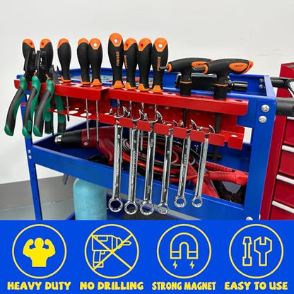 ULIBERMAGNET Magnetic Screwdriver Holder,Magnetic Wrench Holder,Heavy Duty Red Metal Hand Tool Storage Organizer,Set of 2 Magnetic Mount Tool Holder for Garage,Workbench,Tool Cart,PegBoard - style: Red Magnetic Screwdriver Wrench Organizer