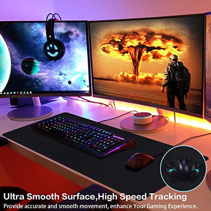 Canjoy Gaming Mouse Pad (31.5x15.7in) 3mm Thickness XX-Large Extended Mousepad Big Computer Keyboard Full Desk Mousepad with Anti-Slip Base Anti-Fray - color: Black