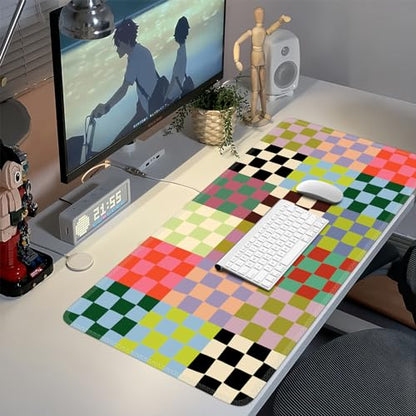 iCasso Checkered Desk Mat, Cute XXL Large Mouse Pad for Desk Cover, Anti-Slip Big Mousepad with Stitched Edges, Keyboard Mat for Computer Desktop Protector (Retro Checkered) - color: A-Retro Checkered