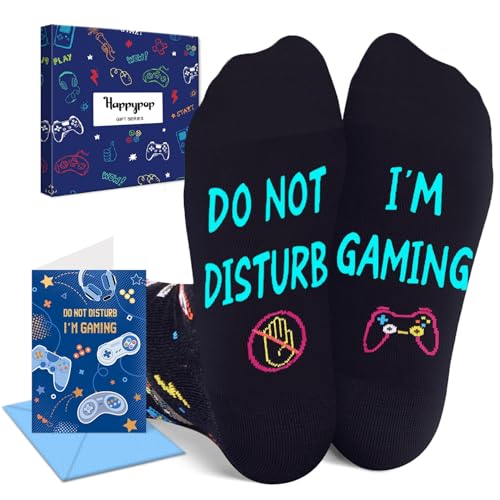 Gamer Gifts for Teens Boys - Video Game Socks for Kids 4-18, Gifts with Greeting Card