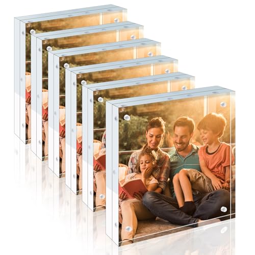 Egofine 8x8 Acrylic Frame 6 Pack, 20mm Thicker Frameless Clear Picture Frame, Double Sided Magnetic Picture Frame, Free Standing Desktop Display - color: 6, size: 8x8