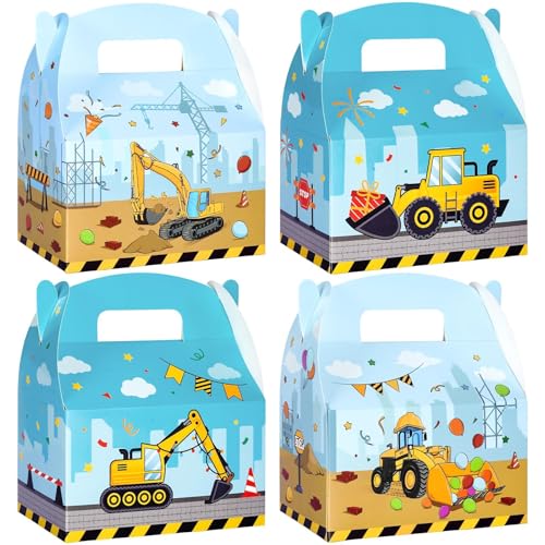 WERNNSAI 12 Pcs Construction Favor Boxes Truck Candy Treat Gift Boxes Decor | Engaging Construction Theme, Double-sided Design Styles, Vibrant Printing Quality, Sturdy and Easy to Assemble - color: Construction C