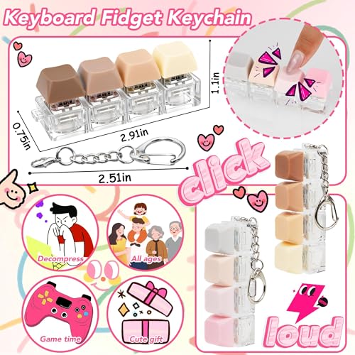 2 PCS 4-in-1 Keyboard Fidget Toy Keychain, Finger Clicky Button Toy Stress Relief Keychain with Swappable Keycaps, Mini Mechanical Key Fidget for Office Desk Focus Gifts (Morandi) - color: Morandi
