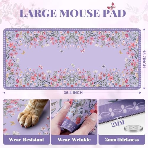 iCasso Desk Mat for Keyboard and Mouse,Cute Desk Pad Large,Anti-Slip Floral Computer Mat for Women,Girly Gaming Mouse Pad for Home Office (Purple) - color: Purple