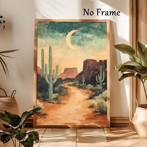 Desert Landscape Canvas Wall Art Desert Botanical Prints Vintage Cactus Poster Southwestern Desert Wall Art Cactus Plant Picture Western Painting Mountain Artwork Abstract For Room 16x24inch No Frame - color: B2Unframed