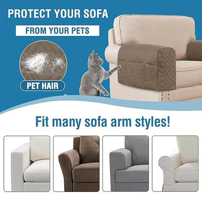 H.VERSAILTEX Armrest Covers for Sofa Water Resistant Couch Arm Covers Remote Control Holder Sofa Armrest Organizer for Magazine, Tablet, Phone, iPad(Set of 2, Taupe/Beige) - color: Double Diamond-taupe/Beige