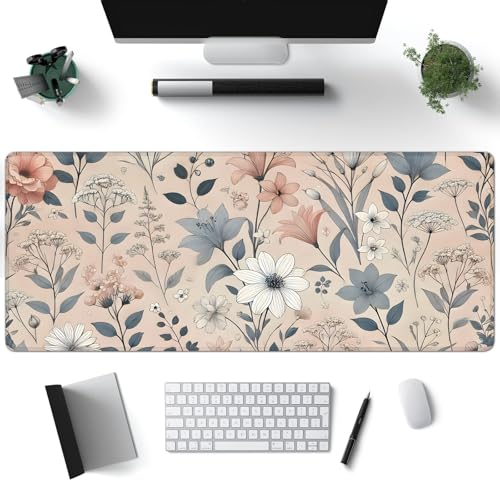 Desk Mat, Aesthetic Dark Plants Floral XXL 35.4"x15.7"Large Gaming Mouse Pad, 3mm Thick Gaming Keyboard Pad,Desk Pad Non-Slip Rubber Base with Stitched Edges for Office Game Home Decor - color: Dark Flowers