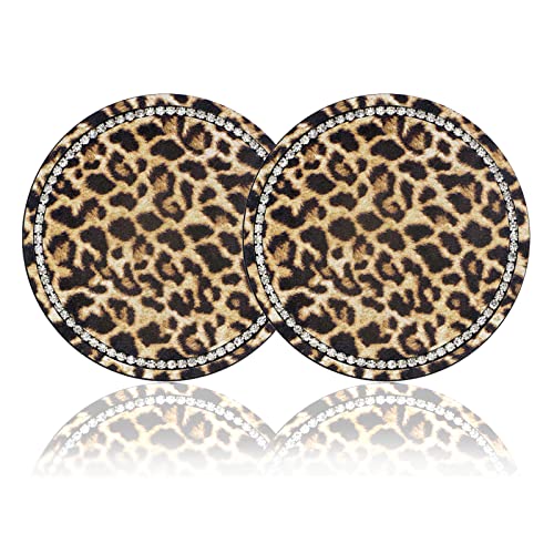 Leopard Print Bling Rhinestone Anti Slip Coasters - 2.75" Insert Suitable for Most Cars - 2PCS - color: Leopard