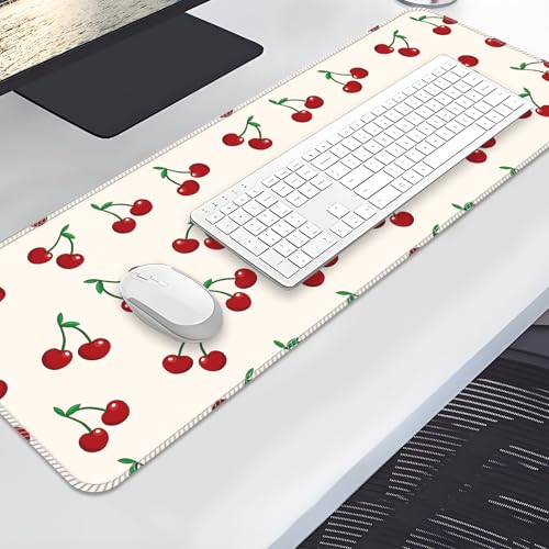 Large Gaming Mouse Pad, Full Keyboard Mat, Long Laptop Mousepad, Computer Mouse Mat for Home and Office, Anti-Slip Rubber Base, 31.5 x 11.5 Inches (Cute Cherry) - color: Cute Cherry