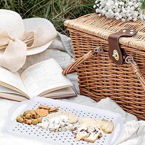 ECOIOU Non Slip Food Serving Tray with Handles, Rectangle Anti-Slip Non-Toxic Dishwasher Safe Tray for Snack Fruit Dessert Breakfast Drink Come with Cleaning Cloths, White - color: White