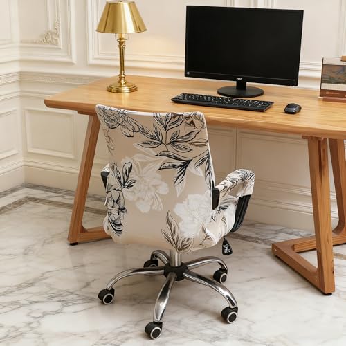 Waterproof Office Chair Cover with Armrest Cover 18Inch Wide Stretch Printed Floral Small Desk Computer Chair Covers with Long Zipper Arm Slipcovers Washable - color: Waterproof-elegant Flowers, size: Small