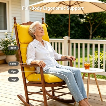 QILLOWAY Outdoor Rocking Chair Cushions Set of 2, 100% Polyester Waterproof Patio Rocking Chair Cushion, High Back Weatherproof Chair Pad for Adirondack & Outdoor Furniture, Yellow - color: Yellow