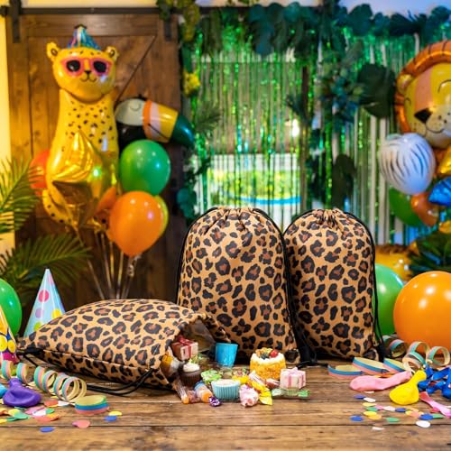 Yiyiring 16 Pcs Cheetah Drawstring Bags, Leopard Gift Drawstring bags cheetah party favors decor for Theme Birthday Party Supplies(Brown Leopard) - style: Brown Leopard