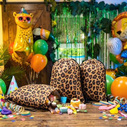 Yiyiring 16 Pcs Cheetah Drawstring Bags, Leopard Gift Drawstring bags cheetah party favors decor for Theme Birthday Party Supplies(Brown Leopard) - style: Brown Leopard