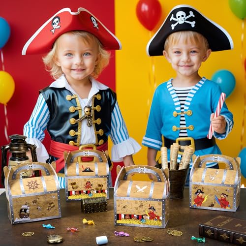 WERNNSAI 12 Pcs Pirate Party Favor Boxes Treasure Chest Nautical Boxes | Immersive Pirate Treasure Theme,Easy to Assemble,Vibrant Graphics & Sturdy Design,Versatile for Halloween Parties - color: Pirate