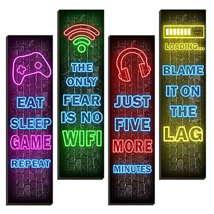 Neon Gaming Wall Art Set for Boys Bedroom