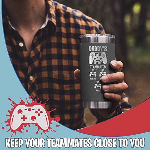 Personalized Gamer Dad Tumbler - Custom Retro Gamer Travel Mug with Kids Names - Stainless Steel Cup, Gifts for Fathers Day for Dad (20oz & 30oz, 6 Colors) - color: Gamer Dad Tumbler