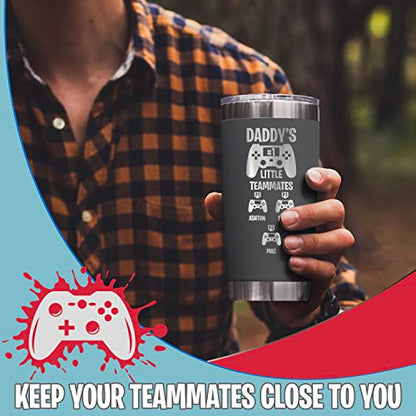 Personalized Gamer Dad Tumbler - Custom Retro Gamer Travel Mug with Kids Names - Stainless Steel Cup, Gifts for Fathers Day for Dad (20oz & 30oz, 6 Colors) - color: Gamer Dad Tumbler