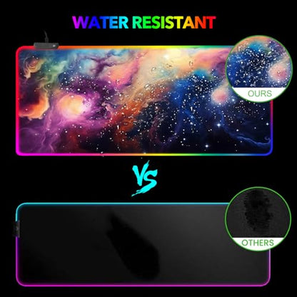 AIMSA RGB Mouse Pad LED Gaming Mouse Pad with 14 Lights Modes, Non-Slip Rubber Base Computer Carpet Desk Mat for PC Laptop (35.4 x 15.8 inch) Colorful Ink Starry Sky - color: Colorful Ink Starry Sky