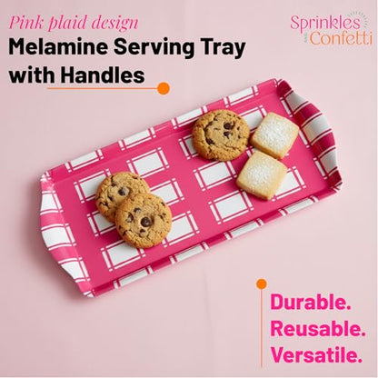 Sprinkles & Confetti Melamine Serving Tray Pink Plaid - Reusable Lightweight Serving Platter for Charcuterie, Appetizers & Desserts - Durable BPA-Free - for Pink Birthdays and Summer Parties - color: Pink Plaid