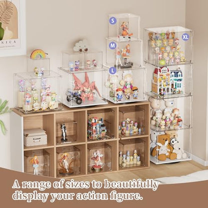 Rotating Acrylic Display Case for Figures - 3 Tier Stackable Storage Bins with Magnetic Door,Acrylic Boxes for Display, Clear Storage Box for Collectibles Cosmetic Perfume Organizer，Home Or Office