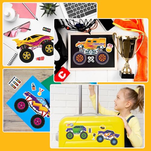 DUJAA 24 Sheets Monster Truck Stickers for Kids, Colorful, Premium Quality, Make Your Own, Monster Truck Party Favor, Teacher Reward, Birthday Gift - style: Monster Truck