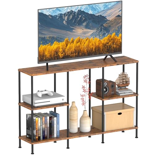 50 Inch TV Stand, Tall Entertainment Center with Open Storage Shelves,3 Tier Tall Farmhouse TV Console Table for Small Spaces, Media Cabinet Rustic Entertainment Center for Living Room Bedroom, Brown - color: Brown