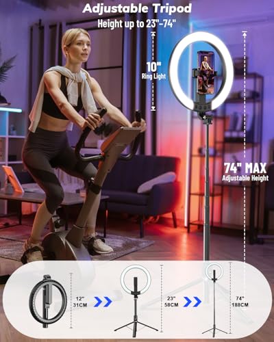 Yeaki Vlogging Kit for iPhone/Android, 10" Selfie Ring Light with Tripod Stand, Wireless Mic & Remote, 74" Tripod for iPhone with Ring Light, YouTube Starter Kit for TikTok, Content Creator & Video