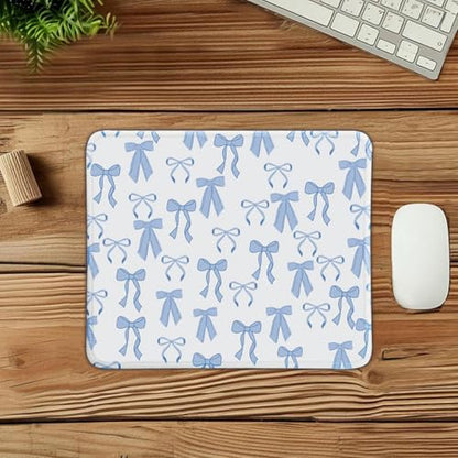 Mouse Pad for Desk with Stitched Edge, Premium Cute Washable Mouse Pads. Computer Mousepad with Non-Slip Rubber Base, Mousepads for Laptop, 9.25x7.75x0.12 inch (Blue Bows) - color: Blue Bows